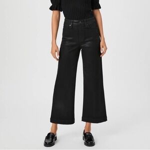 PAIGE Anessa Black Fog Luxe Coating High Rise Wide Leg Cropped Jeans 28 5612901